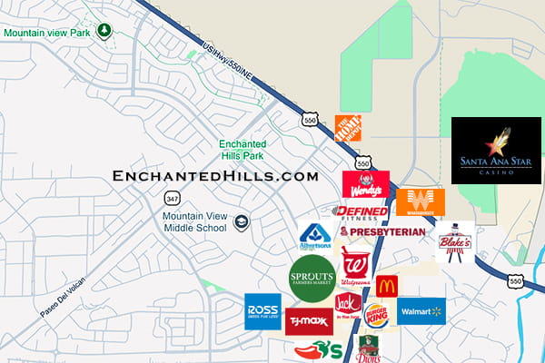 Map with companies in Enchanted Hills
