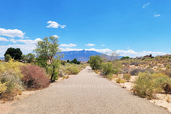 Enchanted Hills Path with Sandia Mountains in background